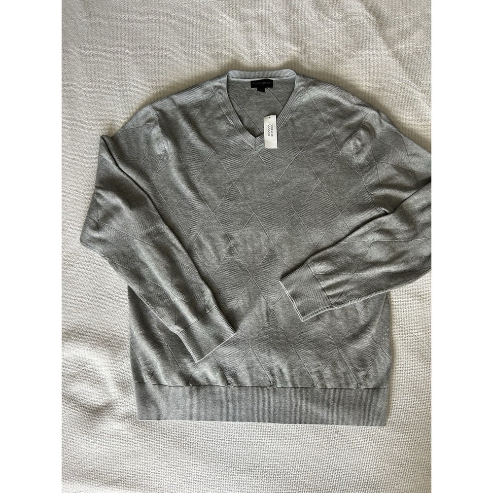 Banana Republic NWT Men's V-Neck Gray Cotton Pullover Sweater Size XL - Picture 3 of 6